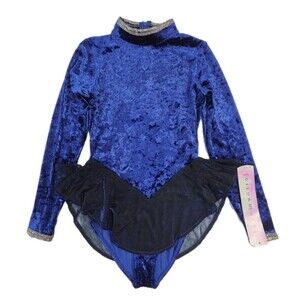 Gilda Marx VTG High Neck Skirted Velvet Royal Blue Dance Leotard Adult XS (Y/J)